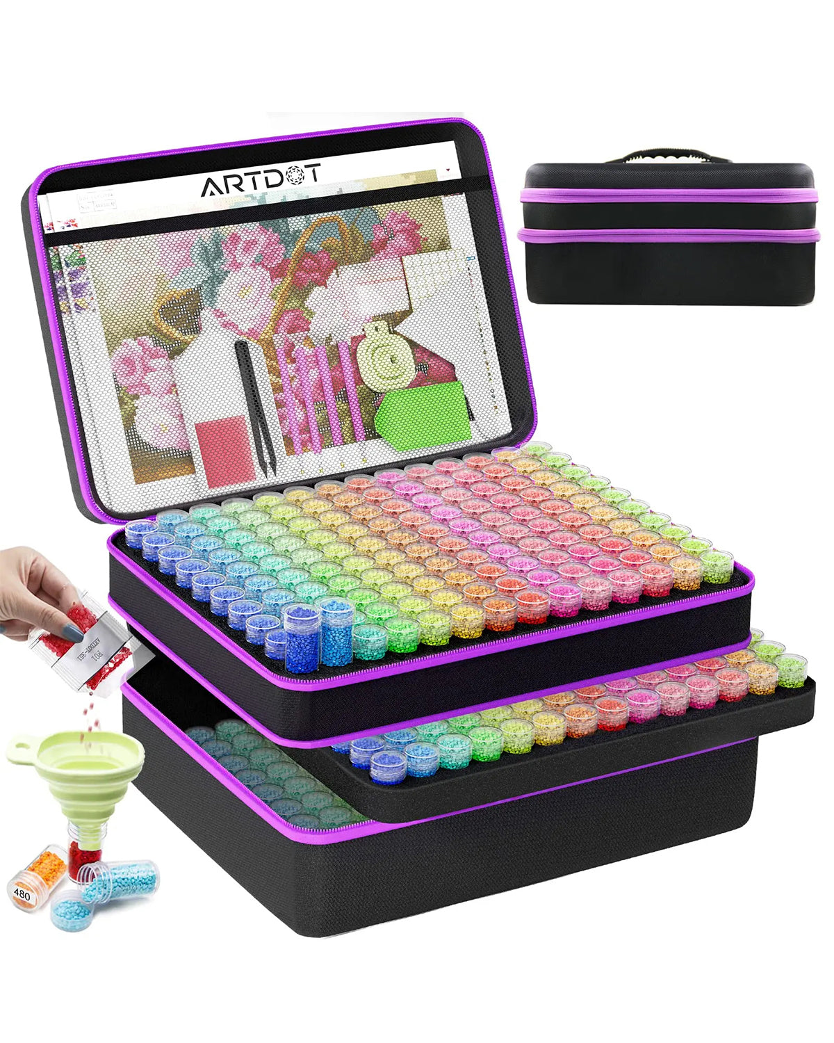 ARTDOT Diamond Painting Storage Containers, 60 Slots Diamond Painting Kits  Accessories and Tools Portable Diamond Painting Organizer Case for 5D