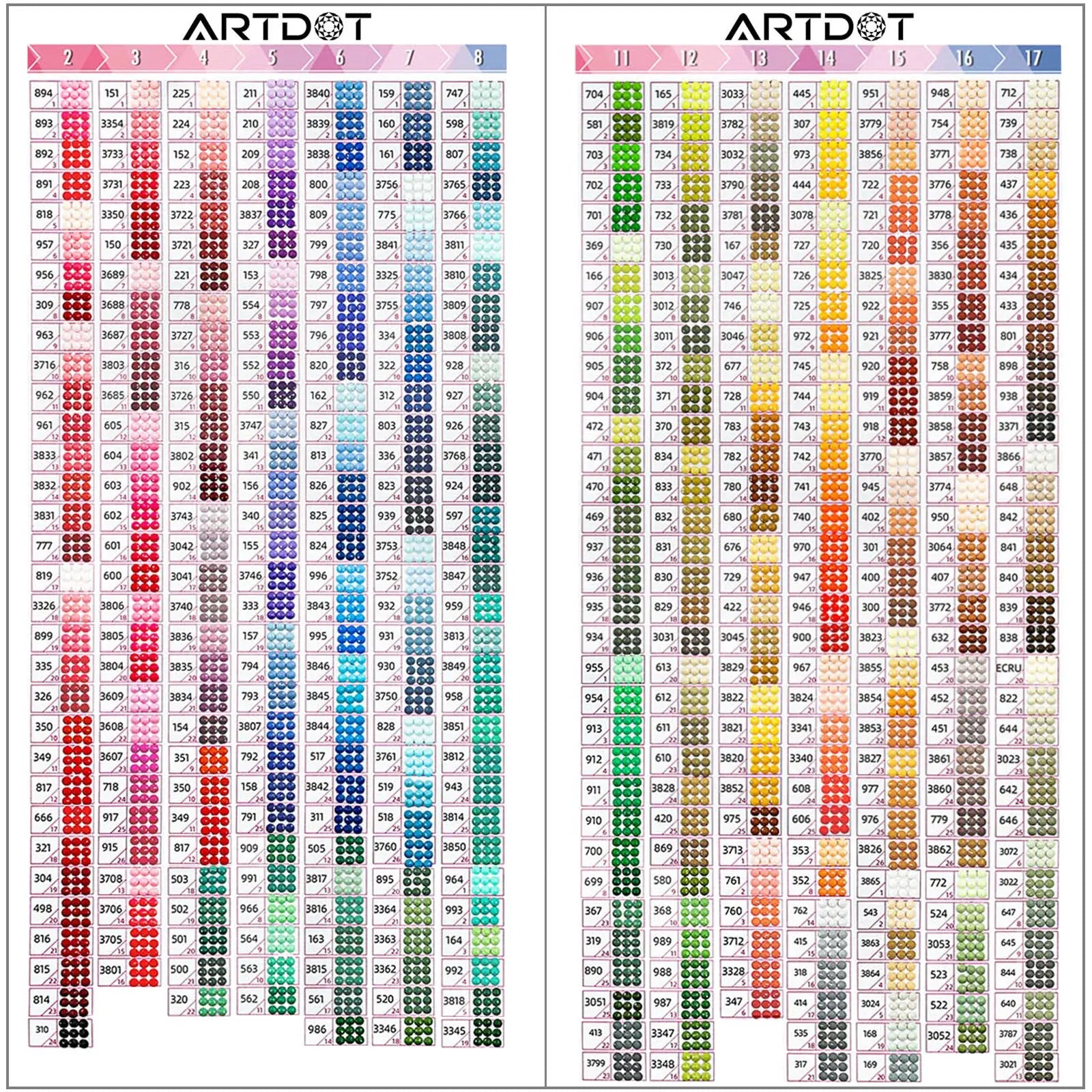 PRINTABLE PDF DMC Color Charts Diamond Painting Drill Color Card Painting  With Diamonds 