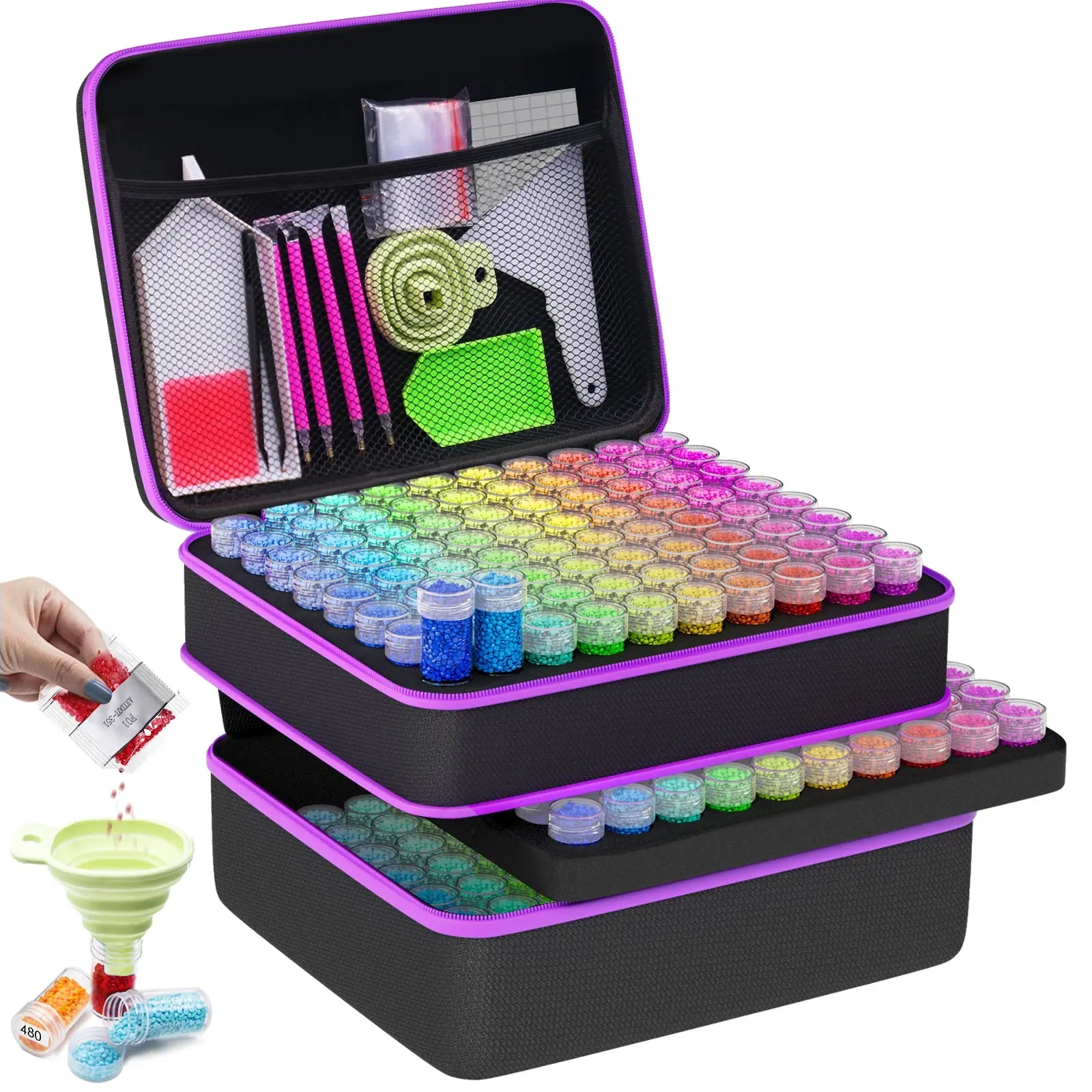 ARTDOT Diamond Painting Accessories Storage Containers Organizer 192 Slots Bottles  Diamond Painting Tools and Kits with Funnel