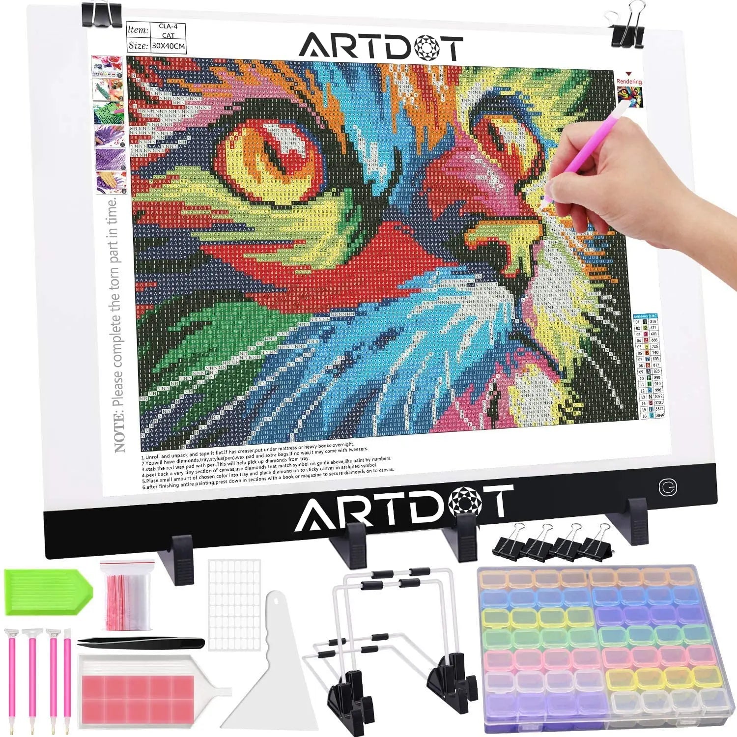 ARTDOT A2 LED Light Pad for Diamond Painting USB Powered Light  Board Kit, Adjustable Brightness with 12 Angles Stand and Clips