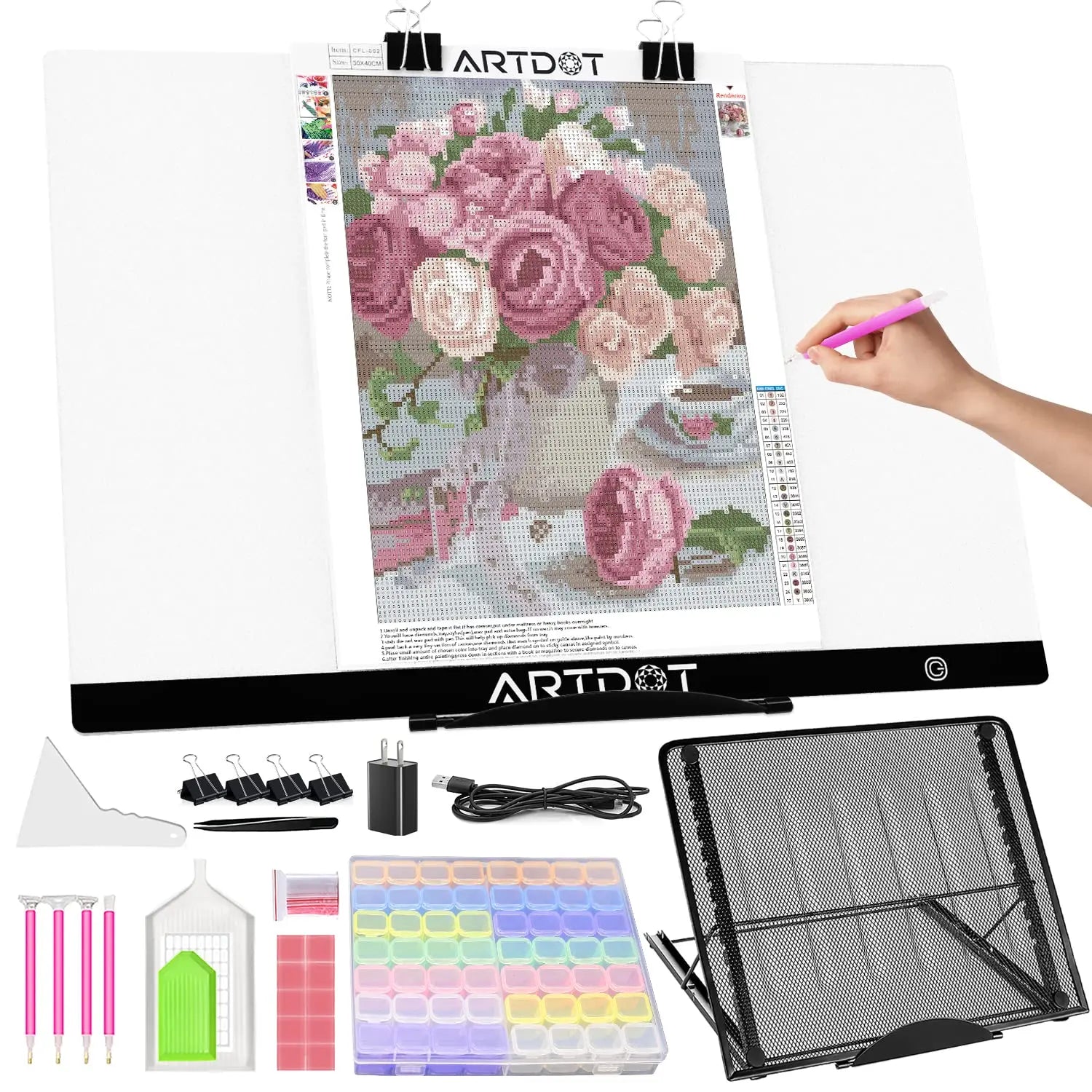  A4 LED Light Pad for Diamond Painting, USB Powered 3 Levels  Adjustable Brightness Light Board Kits with Detachable Stand and Clips (A4  LED Light Pad Kits E)